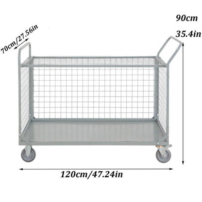 Heavy Duty Foldable Platform Cart with Cage, 2000 LBS Capacity, Ideal for Warehouse Supermarkets and Multipurpose Use