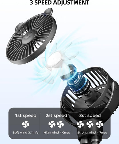 Portable Mini Stroller Fan, Battery Operated Small Clip on Fan, Detachable Flexible Tripod Baby Fan with 3 Speed for