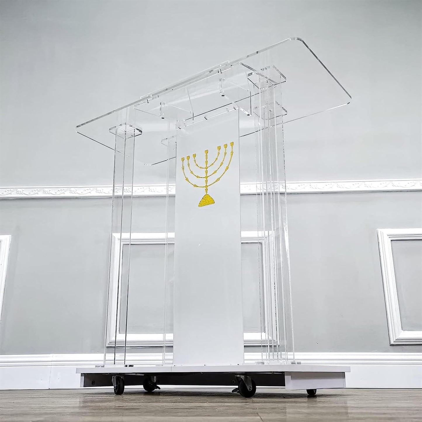 DHXIAMZ Clear Acrylic Church Forum Lectern Podium Stand with Foot Wheel Reading Table