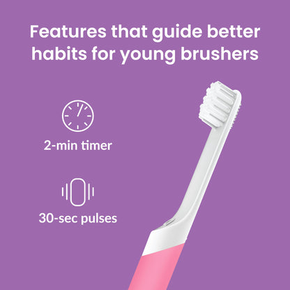Quip Sonic Toothbrush for Kids with Timer - Includes Extra Brush Head and Travel Cover Mount - Electric, Soft Bristle Refill Head, Rubber Handle, 3 Month Battery Life - Travel Toothbrush - Blue