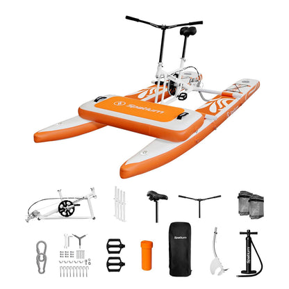 Spatium Inflatable Water Bike for Lake 2.0 Water Bicycle Pedal Bikes for Water Inflatable Pontoon Boat Fishing Kayak fo Sea/Pool+Mat/Orange Color