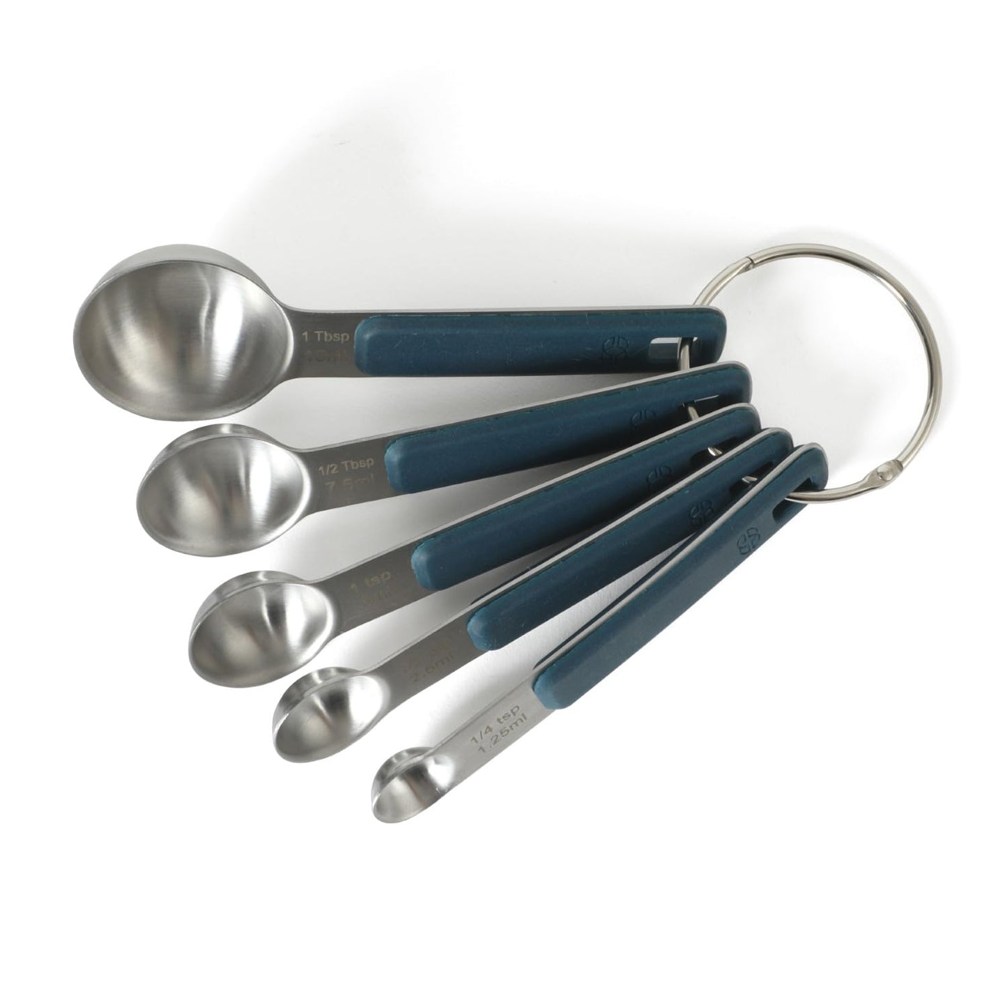 Calphalon Prime 5 Piece Stainless Steel Measuring Spoons W/Navy Blue Silicone Handles