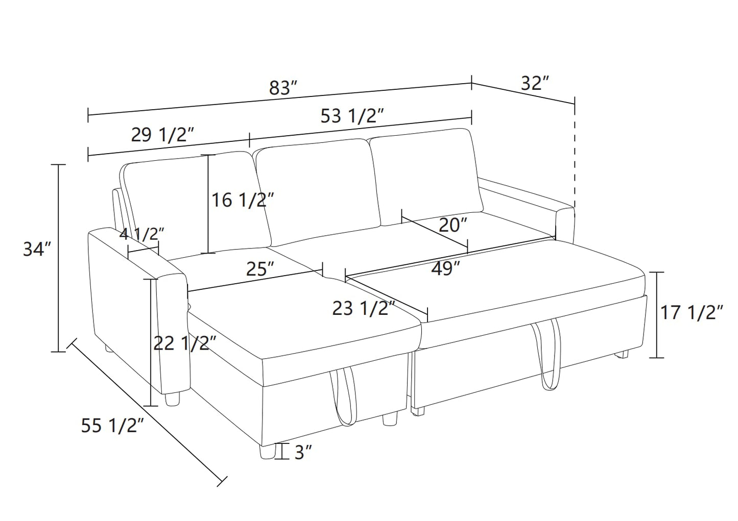 Trygoal Pull Out Couch, L Shaped Sectional Couch with Pull Out Bed, Convertible Sofa Bed with Storage Chaise, Queen Size Sleeper Sofa, Sofa Bed Couch, Sleeper Sofa with Storage, Gray