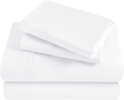 400 Count Set, 1 1 2 Superior Egyptian Cotton Thread Bed Sheet Elastic Deep Pocket Fitted Sheet, Flat Sheet