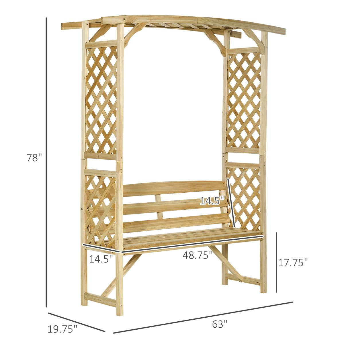 Wooden Outdoor Bench for Grape Vines & Climbing Plants, Backyard Decor,Patio Garden Arbor with Bench,Side Trellises for Climbing Plants, Patio Garden Bench Arbor Arch with Pergola and Trellises