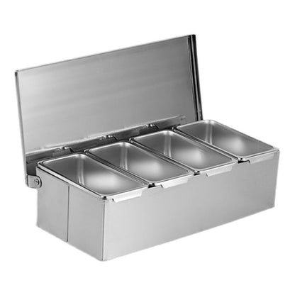 Ejoyous Seasoning Organizer Box, 4 Compartment Trays Stainless Steel Rack Set Large Capacity Storage Seasoning Case for Kitchen Camping Food Cream Parlor 14 x 8.8 x 30.5cm