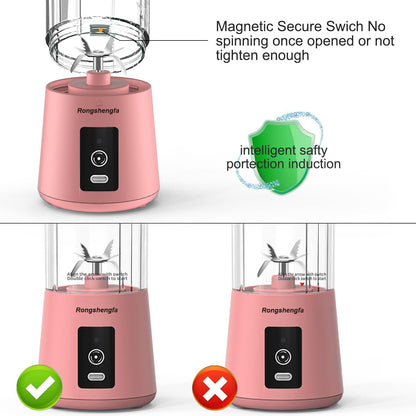 Portable Blender, Mini Personal Blender Bottles for Shakes and Smoothies, USB Rechargeable Cordless Electric Juicer Cup