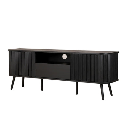 JONATHAN Y Damien 70" Mid-Century Fluted Wood TV Stand for TVs up to 75 Inch, Entertainment Center with Soft-Close Doors and Drawer, Media Console for Living Room, Black TVS1001C