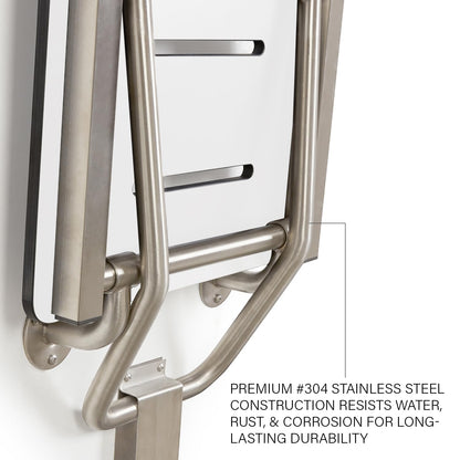 Seachrome Lift-Assist Shower Seat, Yoke-Style Bench, Wall Mount, 22" x 15", Solid White Phenolic