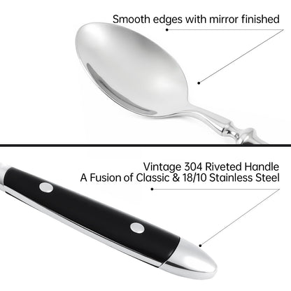 Kelenfer Silverware Set 60-Piece 18/10 Stainless Steel Black Vintage Flatware Handle Luxury Cutlery Service for 12