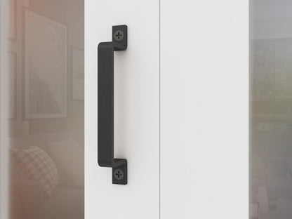 48 in. x 84 in. 3 Lite Pre Assembled Frosted Glass White MDF Double Bi-Fold Barn Doors with Hardware Kit and Door Handle