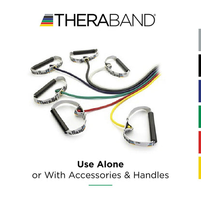 THERABAND Resistance Tubes, Professional Latex Elastic Tubing For Physical Therapy, Lower Pilates, At-Home Workouts, & Rehab, 12 Inch With Padded Cuffs, Green, Heavy, Level 3