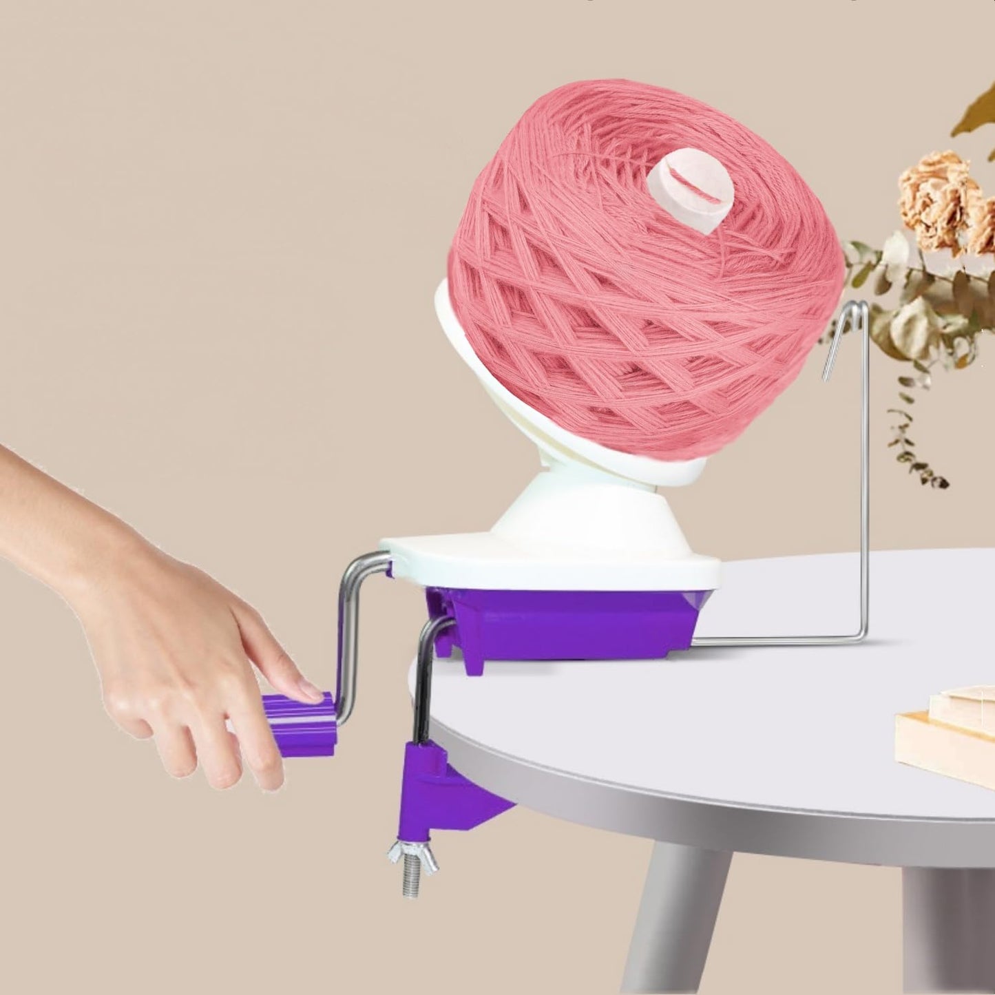 Yarn Ball Winder, Yarn Winder Knitting Set Hand Operated Ball Winder with Tabletop Clamp for Yarn Storage (22) (Purple)