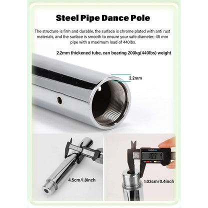 Portable Dance Pole Kit, for Home, Club, or Studio, Adjustable Height, Easy to Install, Heavy-Duty Steel Design