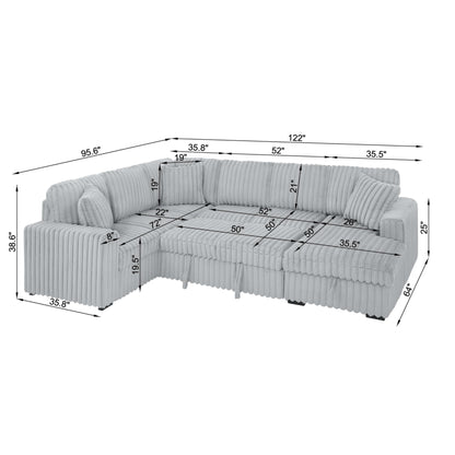 KEIKI 122" Pull-Out Sofa Bed, Sleeper Pull Out Sectional Couch, Oversized U Shape Sleeper Sofa Bed with Storage Chaise, USB Ports for Apartment Living Room, Gray
