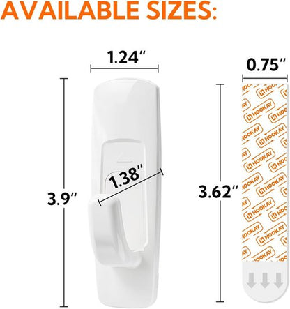 Hookay 5lbs Adhesive Wall Hooks - Damage-Free Heavy Duty Utility Hooks | 7 Hooks & 12 Strips, White Plastic