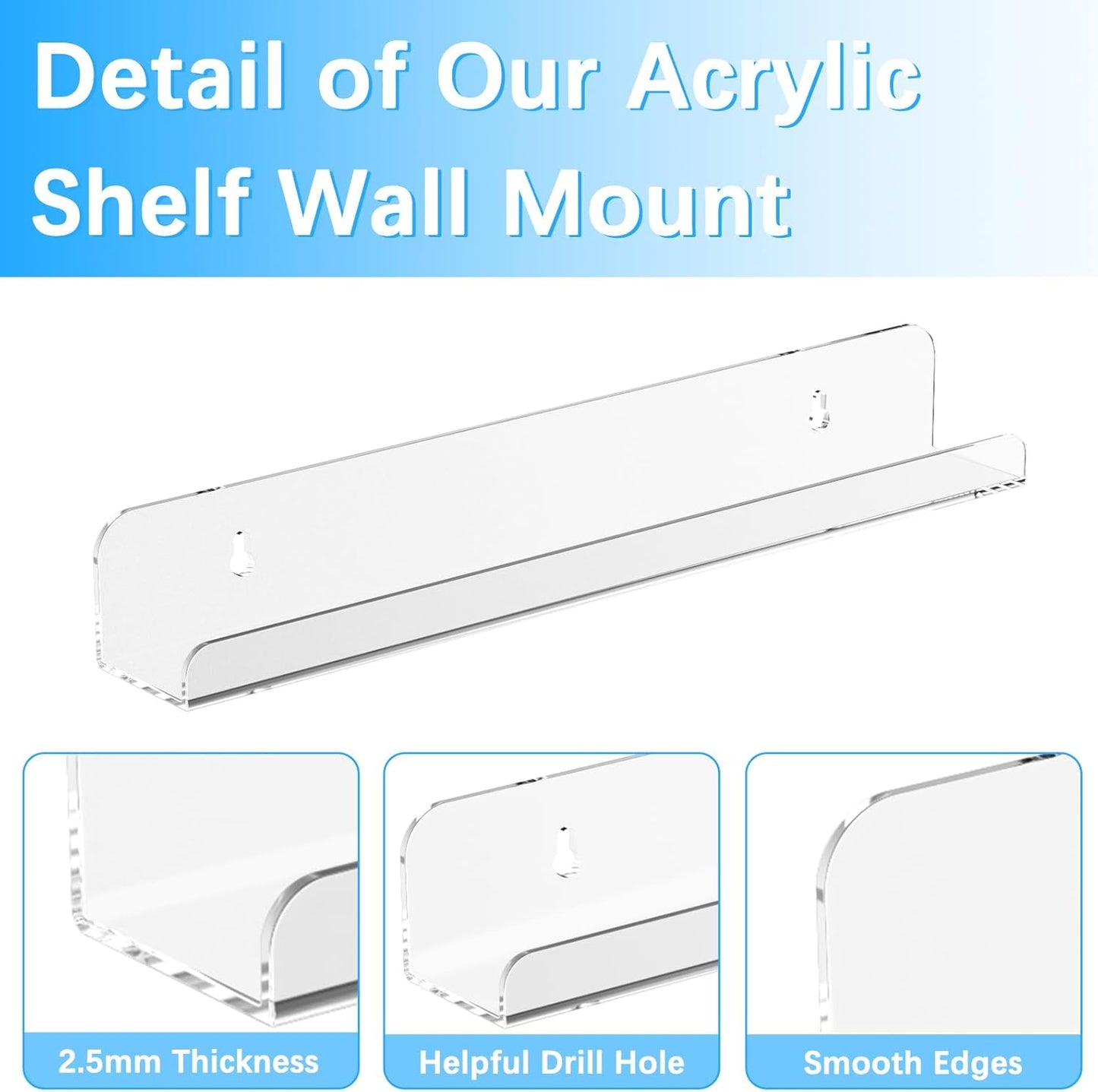 Hulaed 8 Pack 12 inch Vinyl Record Shelf Wall Mount, Record Holder for Storage & Display, Clear Floating Shelf for Kids