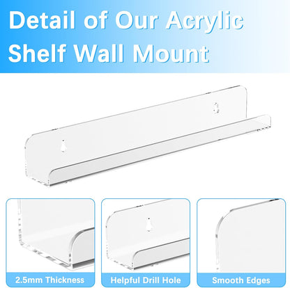 Hulaed 8 Pack 12 inch Vinyl Record Shelf Wall Mount, Record Holder for Storage & Display, Clear Floating Shelf for Kids