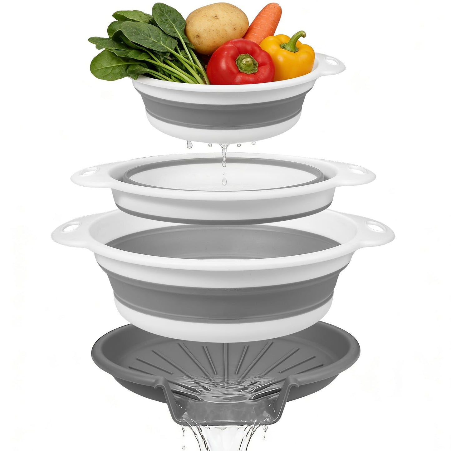 Collapsible Colander Set & Food Strainer for Kitchen, 4 in 1 Kitchen Gadget Strainer with Draining Tray for Pasta Noodle Fruit & Vegetable, 1 Pack