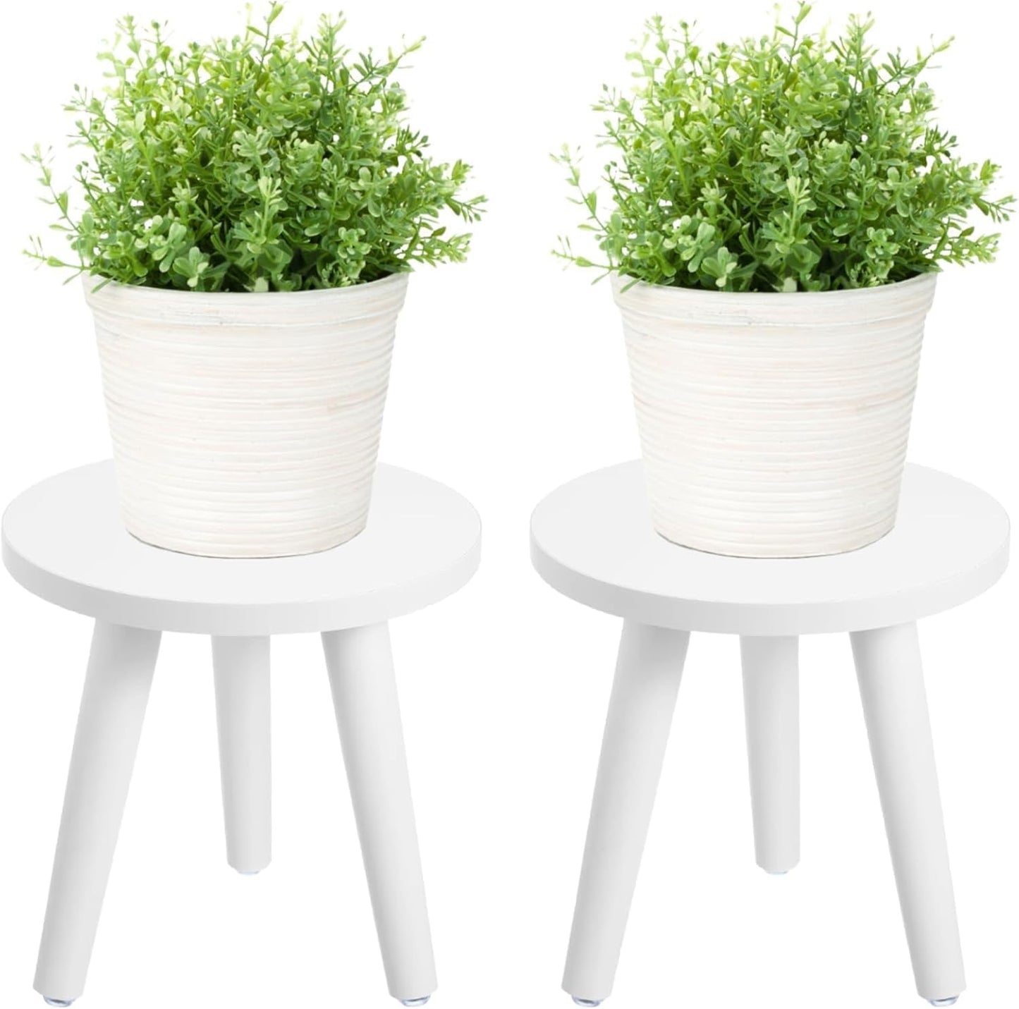 2PCS Samll 8.6"Tall Plant Stand Indoor/Outdoor for Plants,Wood White Planter Stands Holder Mid Century Pedestal