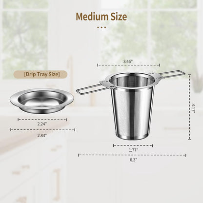 2Pack Long-Handled Tea Strainer, BOMANSI BOMS Stainless Steel Tea Infuser Basket Sitting in Mugs, Tea Infusers for Loose Tea, Fine Mesh Tea Diffuser Tea Strainers Filters, Tea Steeper for Leaf