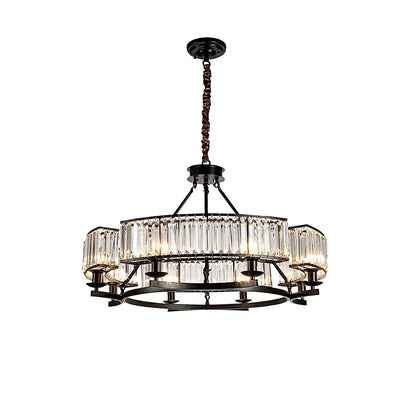 yomay Farmhouse Crytal Chandeliers Dining Room Pendant Light Fixture Black Chandelier with K9 Crystal for Living Room Dining Room Foyer High Ceiling
