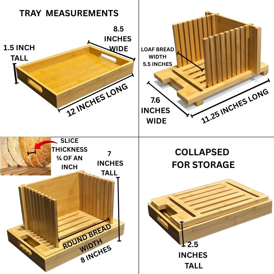 Bread Slicer for Sourdough Rounds & Homemade Bread - Round, Loaf & Baguette. Bamboo Bread Cutting Guide W/Crumb Tray - Foldable - Knife Not Included. Recommended: Serrated Knife Blade 10-12 Inches