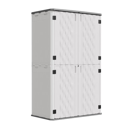 UDPATIO 67 Cu.Ft Resin Outdoor Storage Shed, Patio Plastic Vertical Sheds with Floor, Waterproof Bin Shed Horizontal Storage Cabinet for Patio, Backyards, Garden, Pool, Tool Shed
