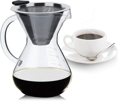 Pour Over Coffee Maker, Reusable 400ml Borosilicate Glass Hand Drip Manual Dripper Brewer Pot with Scale, Portable for