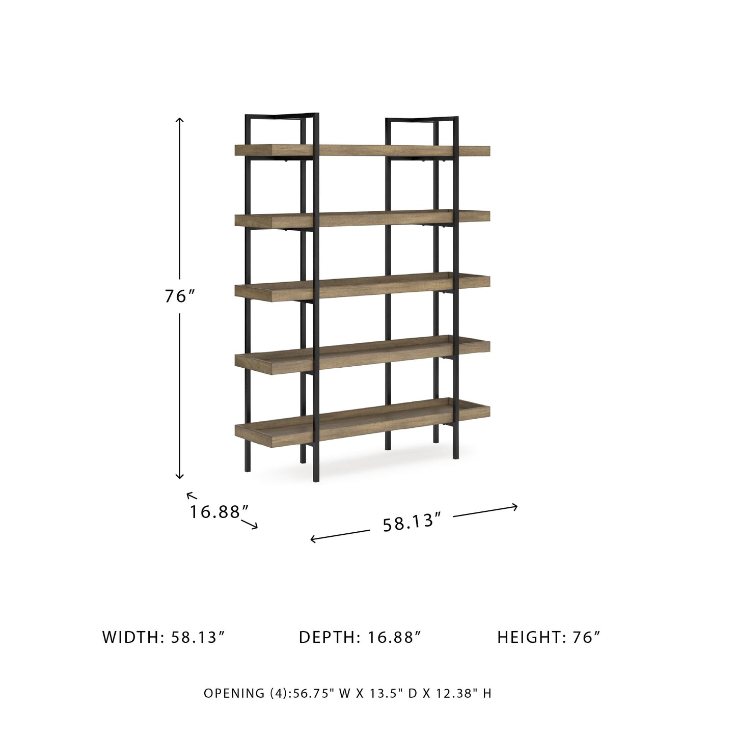Signature Design by Ashley Montia Industrial Freestanding 5-Tier 76" Etagere Bookcase, Light Brown