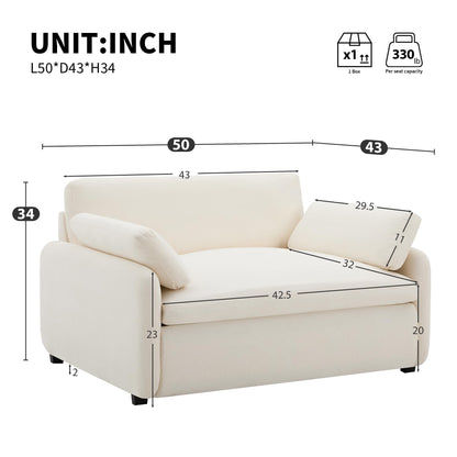 Merax 50 x 43 Oversized Chenille Single Sofa Chair,Wide and Deep Seat Accent Chair,Modern Upholstered Comfy Couch with Pillows for Living Room,Apartment,Bedroom,Cream