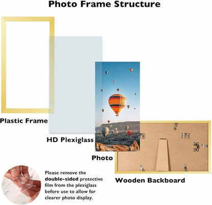 JCJMY Gold Picture Frame 6x11 - Versatile Wall & Tabletop Display with Shatter-Resistant Plexiglass
