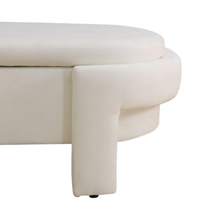 UOCFYK Storage Ottoman Bench 48 Inch Printed Fabric Upholstered Storage Bench for Bedroom End of Bed Large Oval Storage Ottoman for Living Room Entryway, Aesthetic (Off-White)