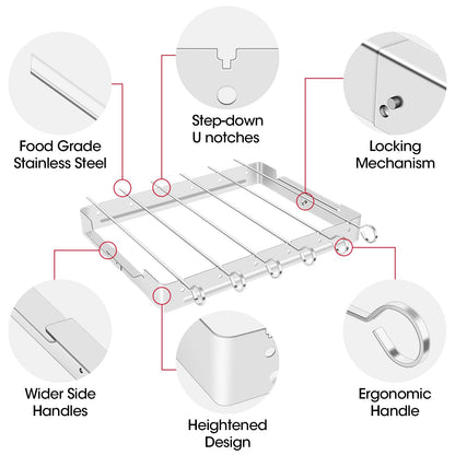 Unicook Upgraded Stainless Steel BBQ Shish Kabob Set, Large Foldable Grill Rack with 6pcs 13.5"L Barbecue Skewer, Keeps Kabobs from Sticking to the Grill Grate, 30pcs Bamboo Skewers as Bonus