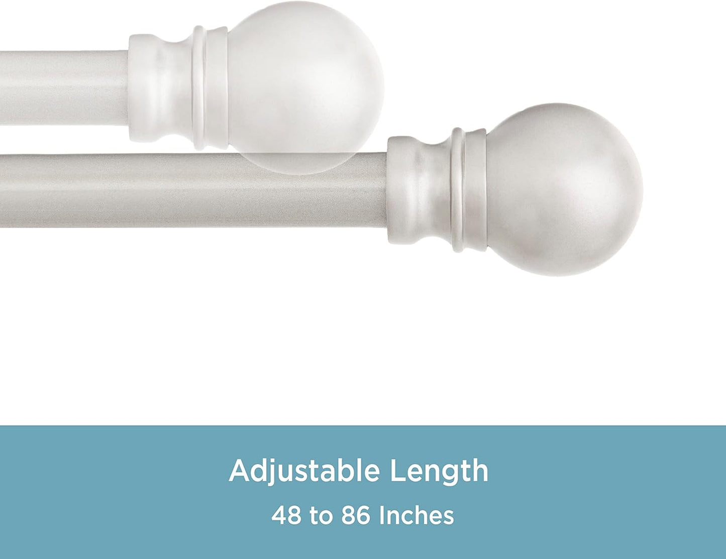 Kenney KN55971 Davenport Ball End Petite Café Curtain Rod, 48-86" Adjustable, Brushed Nickel Finish