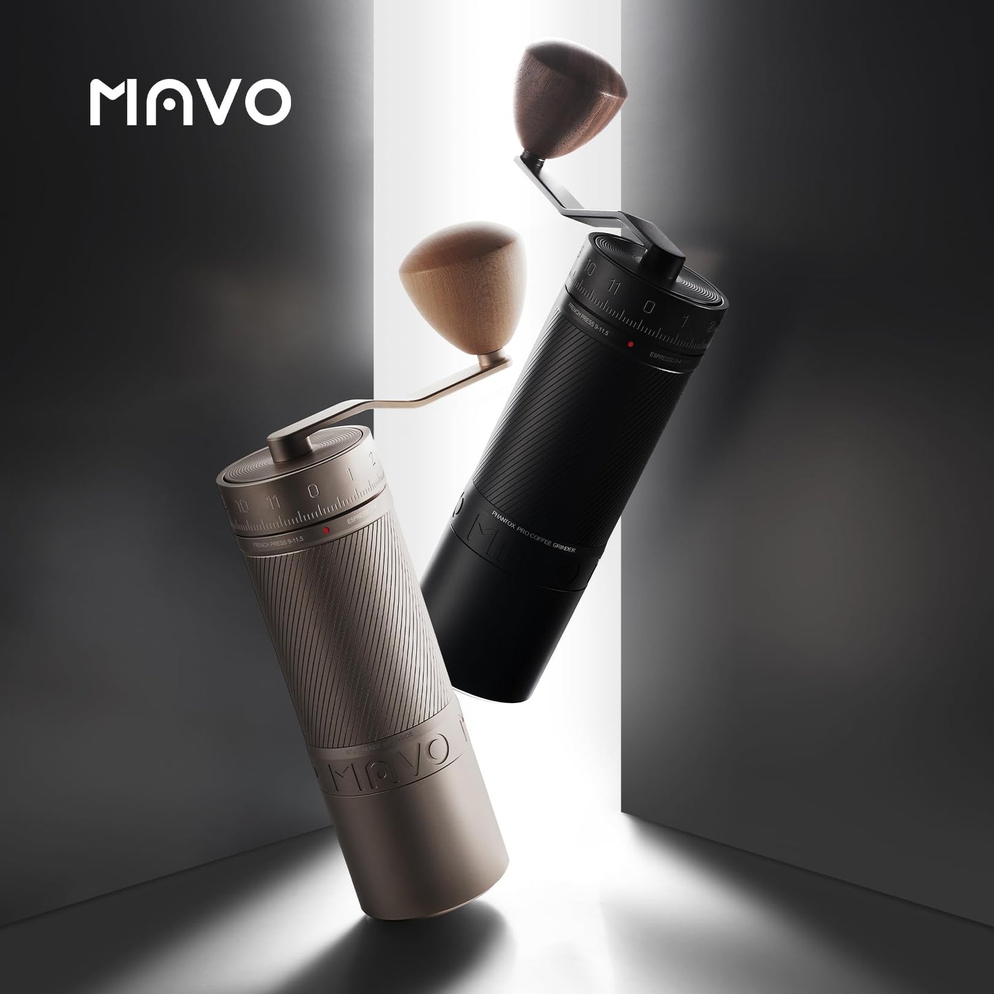 MAVO Manual Coffee Grinder, Phantox Pro Burr Coffee Grinder, Professional 45mm Stainless Steel Grinding Core, Capacity 30g, 120 Clicks Adjustment, Hand Coffee Grinder for Espresso, Pour Over, Black