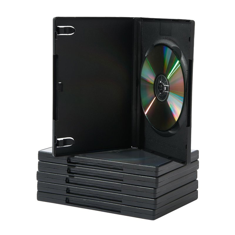 Maxtek 5 Pack Standard 14mm Black Signle Disc CD, DVD, Blu-Ray Disc Cases with Outter Clear Sleeve
