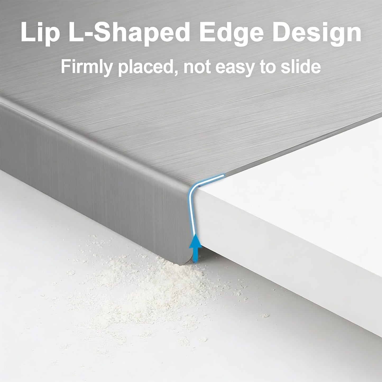 L-Shaped Stainless Steel Cutting Board for Kitchen 15×11" Lip Non-Slip Dishwasher Safe Double-Sided Use for Suitable for Meat, Fruits, Vegetables, Bread