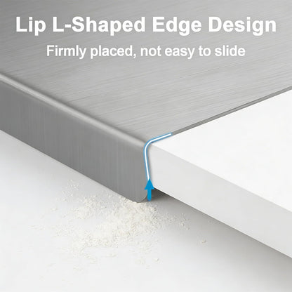 L-Shaped Stainless Steel Cutting Board for Kitchen 15×11" Lip Non-Slip Dishwasher Safe Double-Sided Use for Suitable for Meat, Fruits, Vegetables, Bread