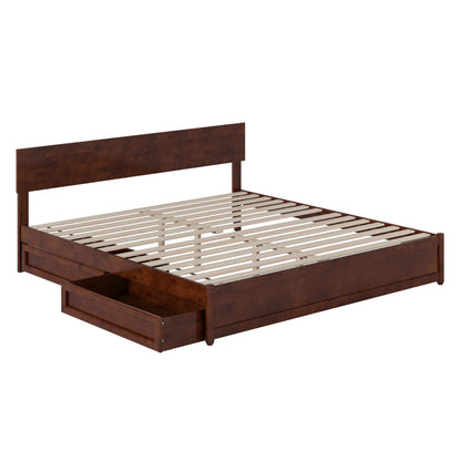 AFI, Wesley King Platform Bed with Panel Footboard & Storage Drawers, Walnut