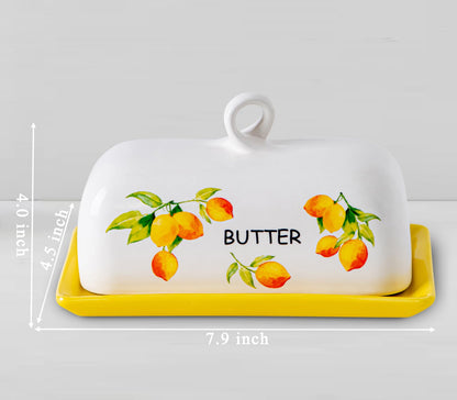 Lemon Butter Dish With Lid For Countertop Yellow Ceramic Butter Dish Large Butter Holder With Cover Butter Tray Painted Butter Holder Le Creuset Butterdish