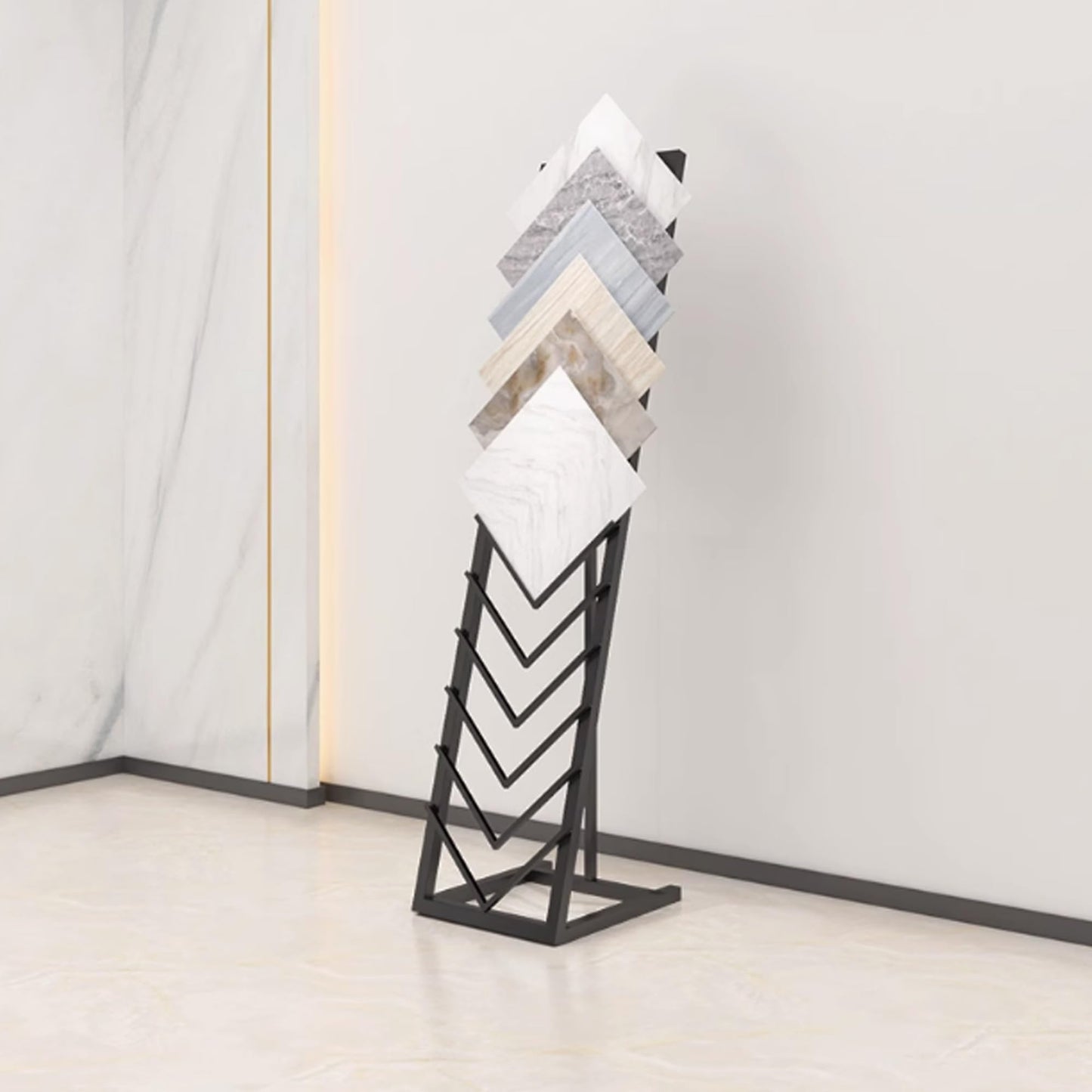 Tile Display Rack with 12 Card Slots, Store Display Rack, Freestanding Sample Display Stand, Organizer Shelf for Marble Slab/Wooden Boards/Door Sample, for Retail Stores/Trade Show, Black-40*50*160cm