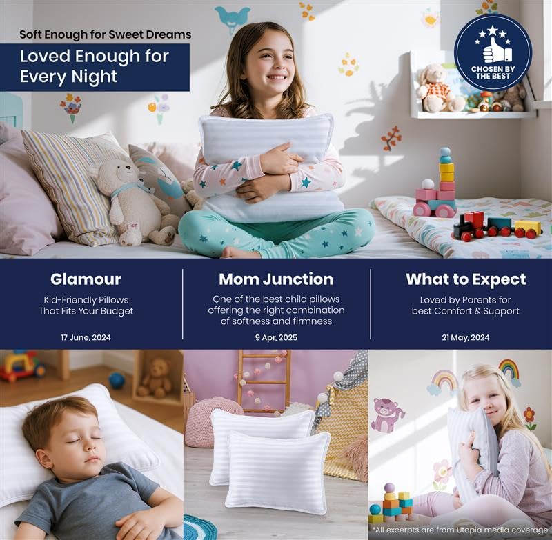 Utopia Bedding Toddler Pillow (White, 2 Pack), 13x18 Pillows for Sleeping, Soft and Breathable Cotton Blend Shell, Small Kids Pillow Perfect for Toddler Bed and Travel (Intended for Age 2 and up)