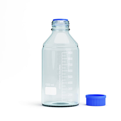 MorexLab 1000ml Storage Glass Bottles – 2pcs Round Media Storage Bottle – Borosilicate Glass Bottles – Safe Probe Storage Glass Storage Bottles with GL45 Blue Screw Cap (1000ml - 2pcs)