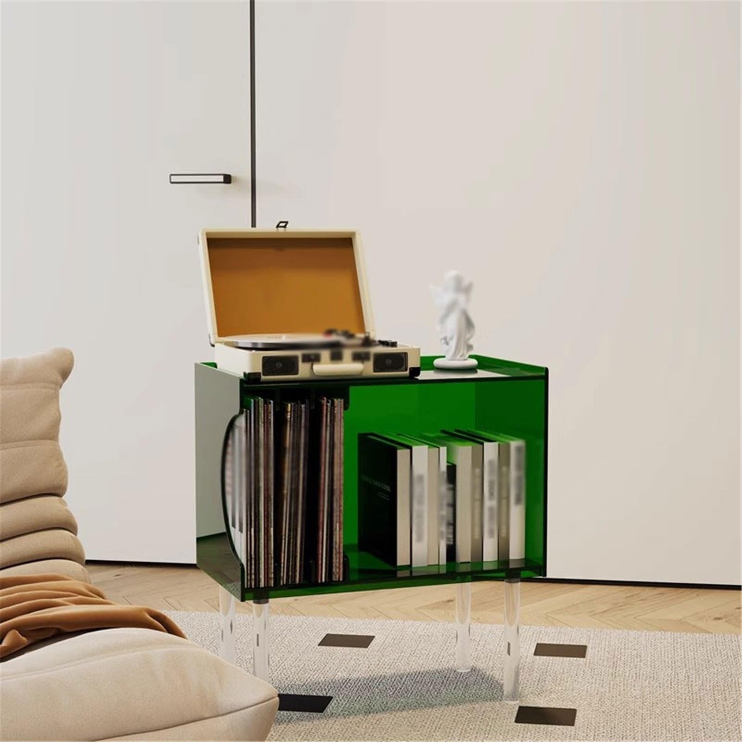 FURUIM2024M Record Rack Home Storage Rack Acrylic Vinyl Record Cabinet with Feet Side Table Magazine