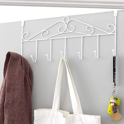 eywlwaar Metal Over The Door Hooks - 7 Hanger Rack for Home Use, Ideal for Hats, Coats, Bags, and Scarfs