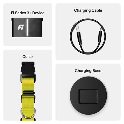 Fi New Series 3+ Smart Dog Tracker Collar [12 Month Membership Included] GPS Tracker for Dogs with Health & Behavior Monitoring, Escape Alerts, Waterproof, LED, Apple Watch Compatible -Yellow, X-Large