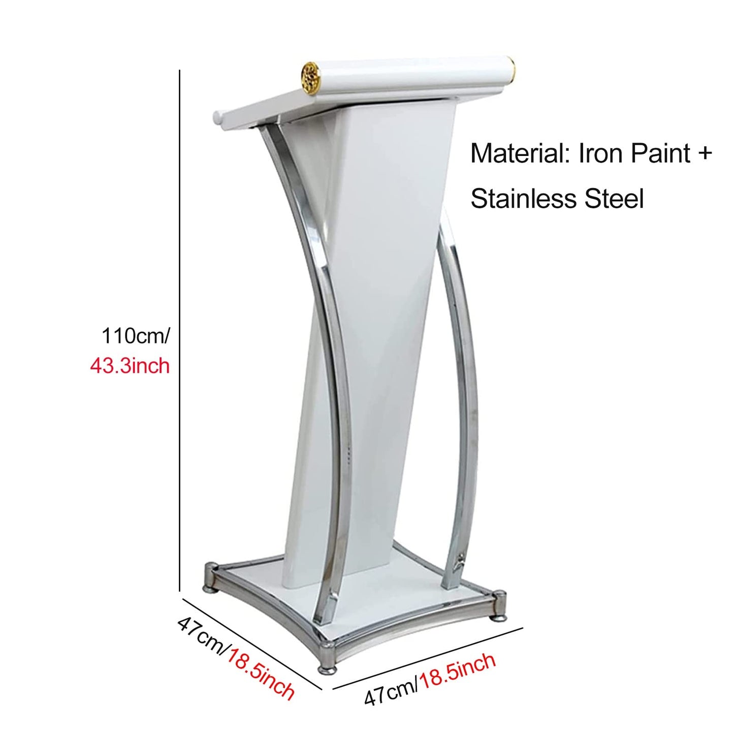 WZYPZFCL Podium, White Metal Lectern Podium Stand, Adjustable Church Pulpit for Classroom & Office, Slanted Top Shelf Reading Desk, Ideal for Stage & Studio Presentations