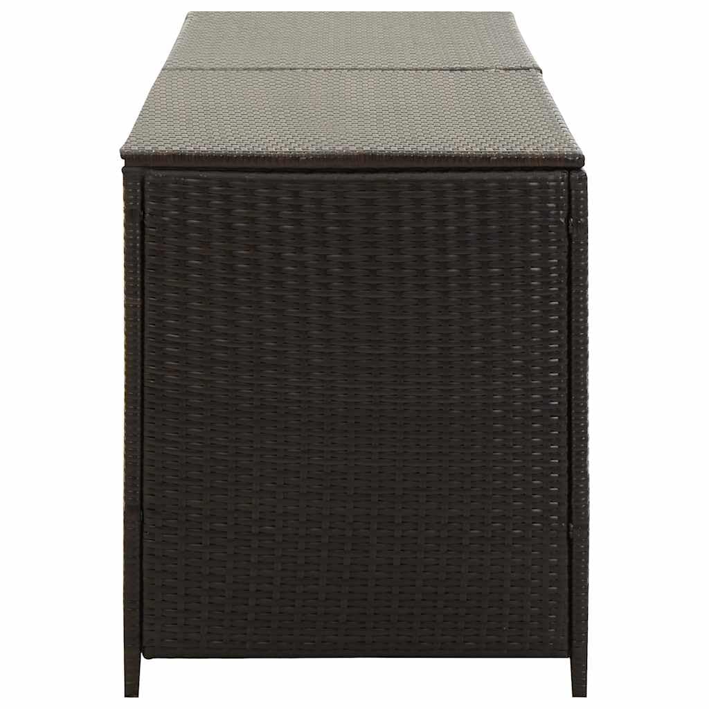 Kalmrek Patio Storage Box Poly Rattan Brown 78.7"x19.6"x23.6" Weatherproof Outdoor Deck Garden Yard Storage Chest with Lockable Lid and Gas Lift Mechanism for Cushions Pillows Tools