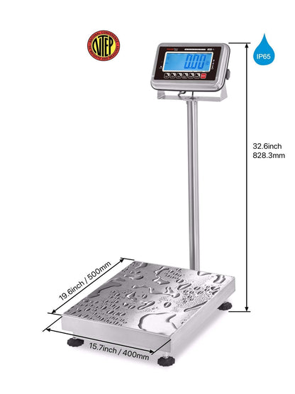 VisionTechShop TBWS-100 Washdown Stainless Steel Bench Scale, Lb/Kg/Oz Switchable, 100lb Capacity, 0.02lb Readability, NTEP Legal for Trade